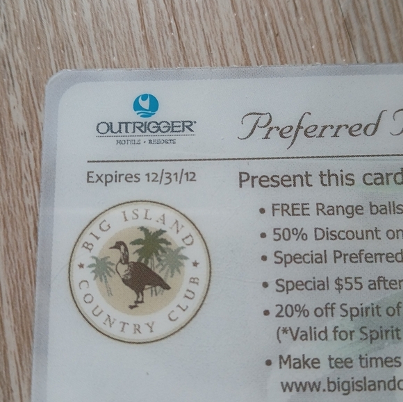 Outrigger Big Island Hawaii Country Club Card Preferred Player - Picture 5 of 5